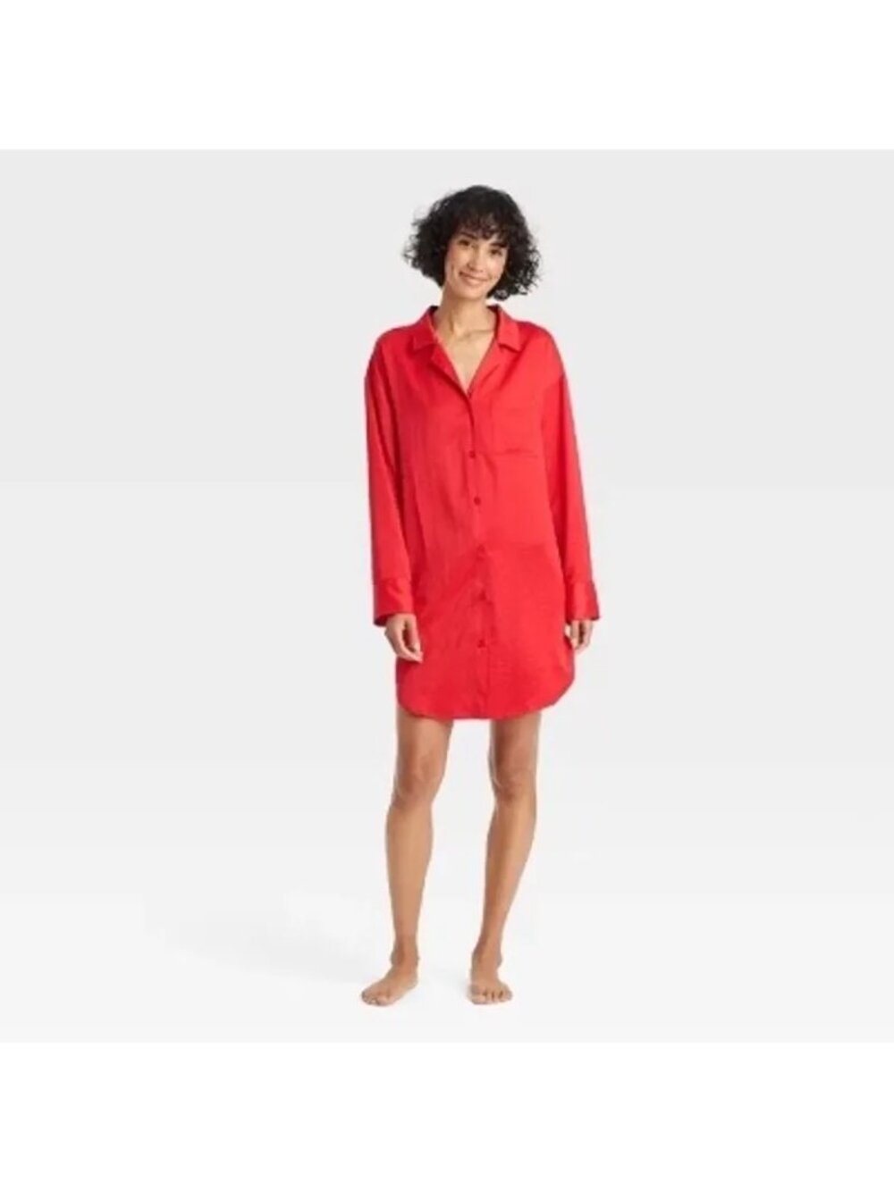 Auden size Small Satin Notch collar Nightgown Red New
